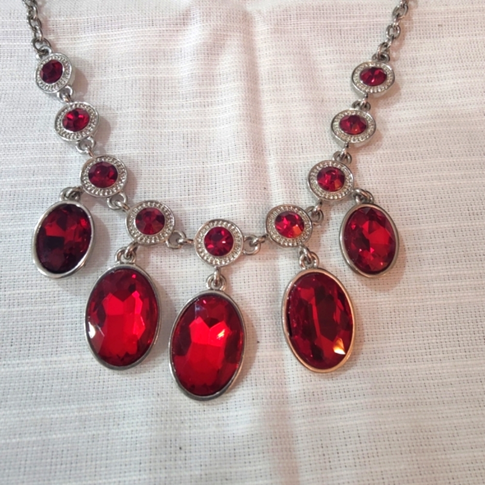 Vintage C1946 Silver And Red Statement Necklace - image 2